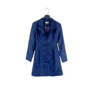 深藍色 織紋 26腰 口袋 洋裝式 排釦 輕薄 略挺 大衣 外套 OPME12