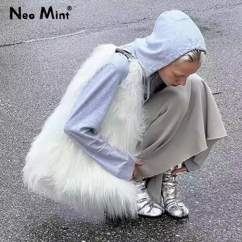 00s Cool Y2k Street Girls Hot Fluffy Furry Shoulder Bag Women Luxury Brand Fashion Faux Fur Hobos Bi