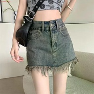 Women's Denim Skirt Gyaru Skirts for Woman Clothes Fringe Short Jeans Mini Streetwear Offer Free Shi