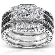 Kobelli Princess Black and White Diamond Bridal Set 1 7/8 Carat (ctw) in 14k White Gold (3-Piece Set