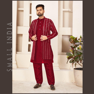 {**ส่งฟรี**} SMALL INDIA 💁♂️ Brocade Silk Traditional Wear 💁♂️ Kurta Pajama For Men