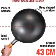 Carbon Steel Wok 42 and 45 Cm Preseasese traditional Wooden Handle