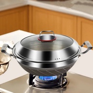 Non-Stick Wok Wok Household Deepened Thickened Wok Wok Stew 304 Double Ear Titanium with Stainless S