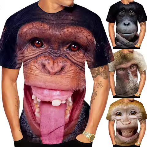 New casual men's new 3D design spoof gorilla funny monkey T-Shirt Funny pout monkey 3D printing Summ