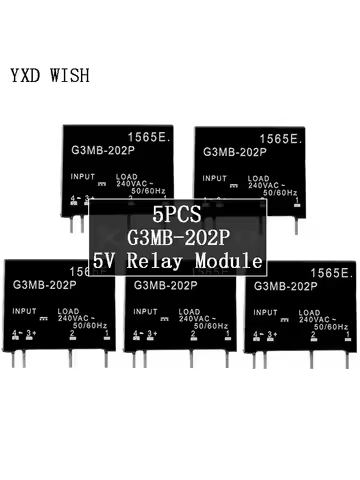 5PCS DC 5V Relay Module G3MB-202P G3MB 202P DC-AC PCB SSR In 5V DC Out 240V AC 2A Solid State Relay 
