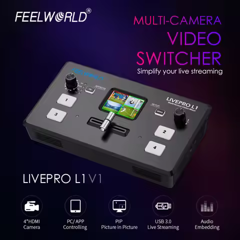 Do Brasil FEELWORLD Multi Format Video Mixer Switcher 4xHDMI Inputs Camera USB3.0 Live Streaming You