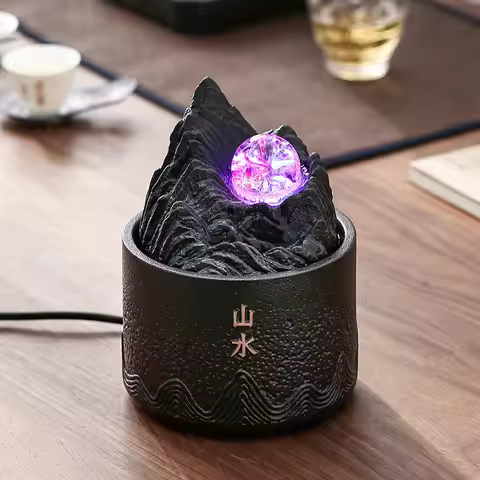 Zen Relaxation Tabletop Feng Shui Ball Water Fountain With LED Light Mountain River Desktop Fountain