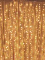 300顆led簾狀串燈,適用於婚禮、訂婚、生日、嬰兒派對、春季派對、家庭花園、臥室室內外壁畫等,暖白色