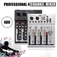 4 Channel Mixer Mini Professional Live Studio Audio Mixer USB Mixing Console DJ Stage KTV black/silver 48V 23.6*19.3cm