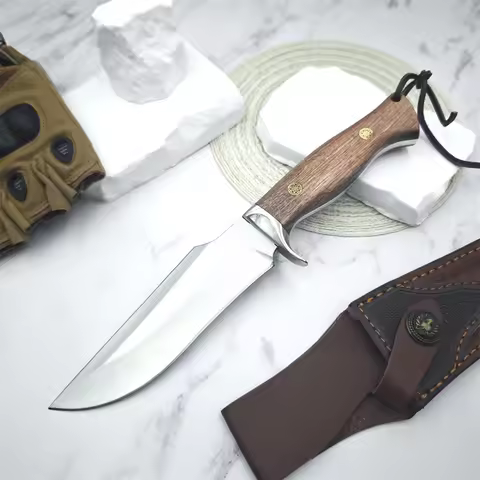 high quality hunting knife 9cr18mov blade rosewood handles camping knife, portable straight knives o