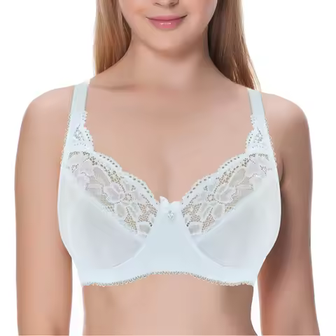 New Women's Full Coverage Jacquard Non Padded Lace Sheer Underwire Plus Size Bra 75 80 85 90 95 100 
