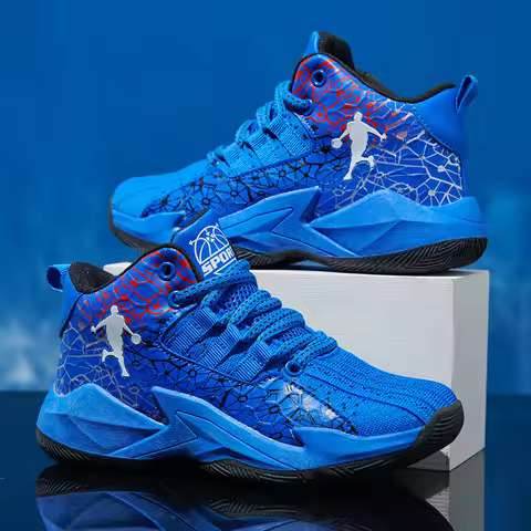 Children‘s Basketball Shoes Non-slip Breathable Basketball Training Sneakers Lace-up Boys Girls Bask