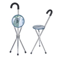 HY-$ Thick Stainless Steel Triangle Foldable Stool Non-Slip Crutch Stool Walking Stick Elderly Walking Aid with Seat FLI