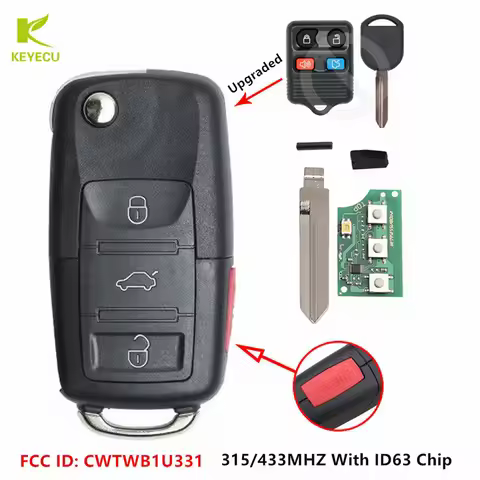 KEYECU Upgraded Flip Remote Key Fob 4Button 315MHZ 4D63 OR 4D60 80Bit Chip for Ford F250 F350 Escape