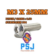 Bolt L Button M3 x 25 / Bolt Button L M3 x 25 SUS 304
