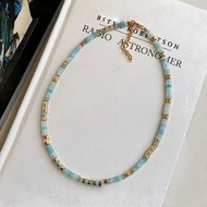Colorful Natural Stone Aquamarine Handmade Beaded Necklace For Women Light Luxury Niche New Chinese