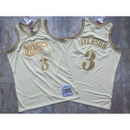 Men's Allen Iverson Jersey #3 Mitchell Ness Hardwood Classics Jersey Gold Outdoor Sports Basketball 
