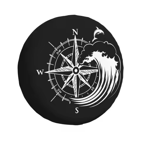 Custom Dolphin Compass Camper Spare Tire Cover for Jeep Wrangler Camper 4WD 4x4 SUV Car Wheel Protec