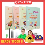 4 Books of Children's Magic Books with Magic Pen English Number Lettering Magic Practice Copybooks