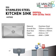 LEVANZO Stainless Steel Kitchen Sink 4MM Deepsea Series #47552