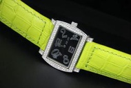 庫存出清台灣本地品牌joe水晶鑽石英錶24mm蘋果綠色鱷魚皮压紋錶帶