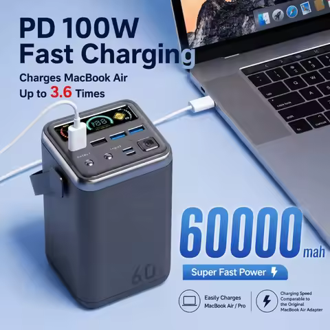 60000mAh 100W Fast Charging Portable Power Bank Notebook Mobile Power Supply Outdoor Camping Fishing