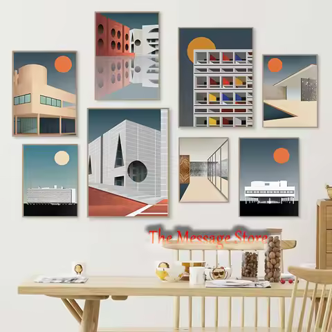 Neue Nationalgalerie Berlin Le Corbusier Villa Savoye France Graphic Illustration Abstract Poster Ca