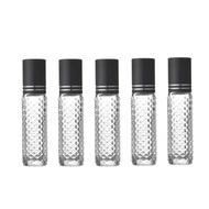 Ready Stock 8ml Clear Diamond Cut Round Regualr Glass Bottle + Plastic Roll On Ball + Black W. Silve
