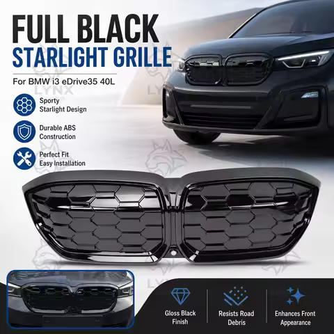 BMW I3 Black For BMW I3 eDrive35 40L Full Black Starlight Grille Front Bumper Replacement Black Mesh