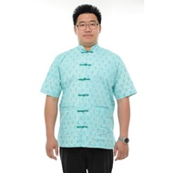 AYAYU ONGLAI Men Short Sleeve Samfu Chinese Traditional Batik Shirt - Green