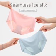 3PCS Plus Size Women Ice Silk Seamless Underwear Middle Waist Panties 7A Antibacterial Mid Waist Pan