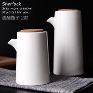 Sherlock Home plain white porcelain ceramic oil and vinegar bottle soy sauce bottle corks seasoning