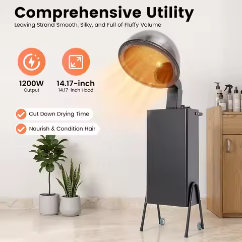 1200W Professional Salon Hair Dryer – 14.17" Hood – Adjustable Temp & 60Min Timer – Overheat Protect