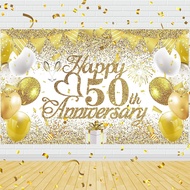 7x5ft White Gold Happy 50th Anniversary Photography Backdrop 50th Wedding Anniversary Banner for 50t