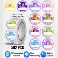 502 ชิ้น/ม้วน สติกเกอร์ปิดซองจดหมายแบบกาวในตัวทรงกลม, สติกเกอร์ตกแต่ง DIY สำหรับสมุดภาพ, สติกเกอร์ลา