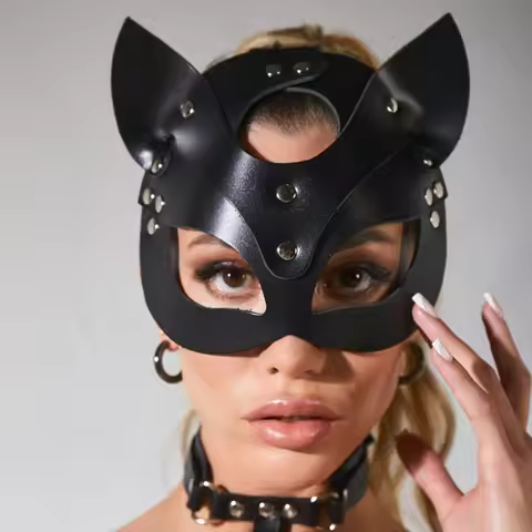 Half Face Cat Cosplay Mask Female PU Leather Mask Eye Cosplay Gothic Masquerade Ball Fancy Masks BDS