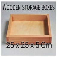 Wooden square storage box 25x25x5cm Wooden tray Wooden storage box