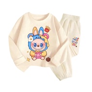 Bộ Quần Áo Thu Đông Dài Tay - Fashion Hàn Quốc Hình Labubu Ôm Túi Bánh Bread Chất Vải Da Cá