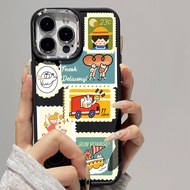 Casing for iPhone 12 13Promax 15Promax 7plus 8 7 8plus 6plus 14 15 X XR XS MAX 12Promax 11Promax 11 Cartoon Stamp Metal Photo Frame Drop Protection Soft Case