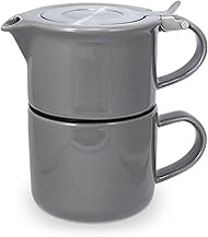 Forlife 347Gry Mug & Teapot, Ceramic, 14.2 fl oz (414 ml), For 2 Cups, Tea Strainer, Dishwasher Safe