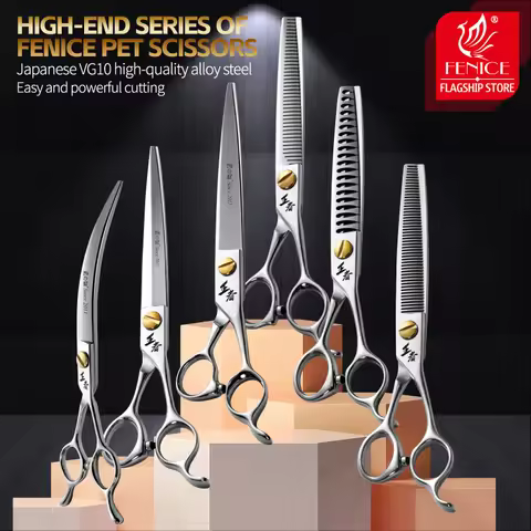 Fenice King Series VG10 Steel 7/7.5/8 Inch Professional Pet Dogs Grooming Scissors Straight Curved T