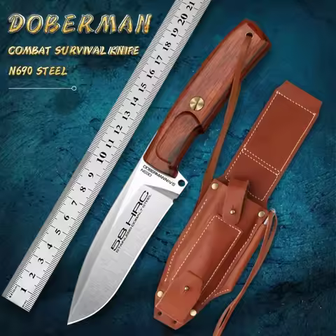 Extreme force Doberman, Santos redwood handle, N690 steel high-end fixed blade, wild mountain climbi