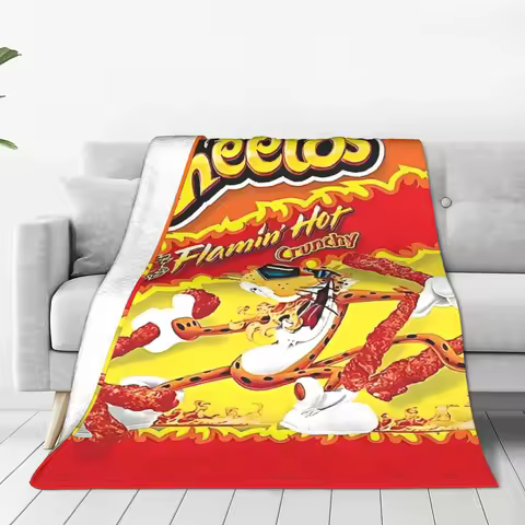 Cheetos Snack Cartoon Knitted Blankets Fleece Lightweight Thin Throw Blankets for Car Sofa Couch Bed