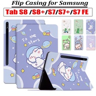 Fit For Samsung Galaxy Tab S7+ S8+ S9+ 5G S7 FE 12.4" 11.0" Cute Pattern Tablet Case High Quality Sweat-proof PU Leather Stand Flip Cover SM-X800 X700 T730 T735 T736 T970 T976 T870