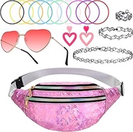 80s 90s Outfit Women's Accessories Set Festival Outfit Women's Sequins Rose Red Bum Bag, Heart Glass