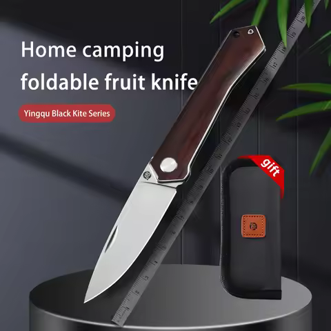 YingQu EW5 Folding Knife 5CR15MOV Stainless Steel Wood Handle Outdoor Camping Pocketknives Fruit Cut