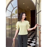 2MUAY Model GJO10785 THICK RUFFLE SLEEVE PLEATED TOP Shirt Fabric 11 Colors FREE SIZE