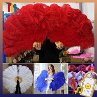 MYRONGMY Folding Fan, 30*52cm 35*60cm Big Red Ostrich Handheld Fur Fan,  Runway  Props 12 Bones Perf