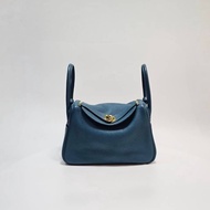 Hermes 普魯斯海峽綠T/C皮Lindy26金釦手提肩背包