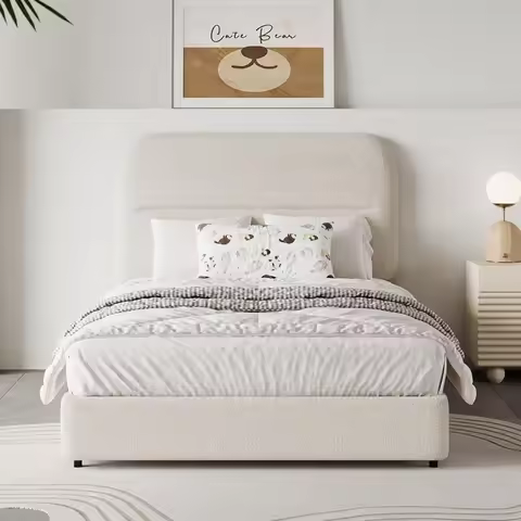 Twin Size Boucle Bed Frame,Upholstered Cloud Bed Frame with Headboard,Twin Bed Frame for Kids, Soft 